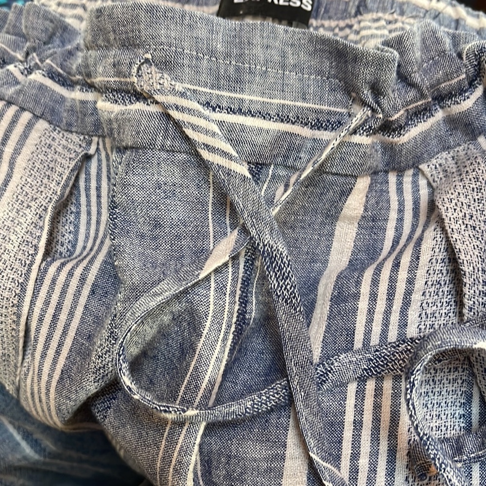 Express striped high rise linen blend wide open slit summer pants - Picture 8 of 10